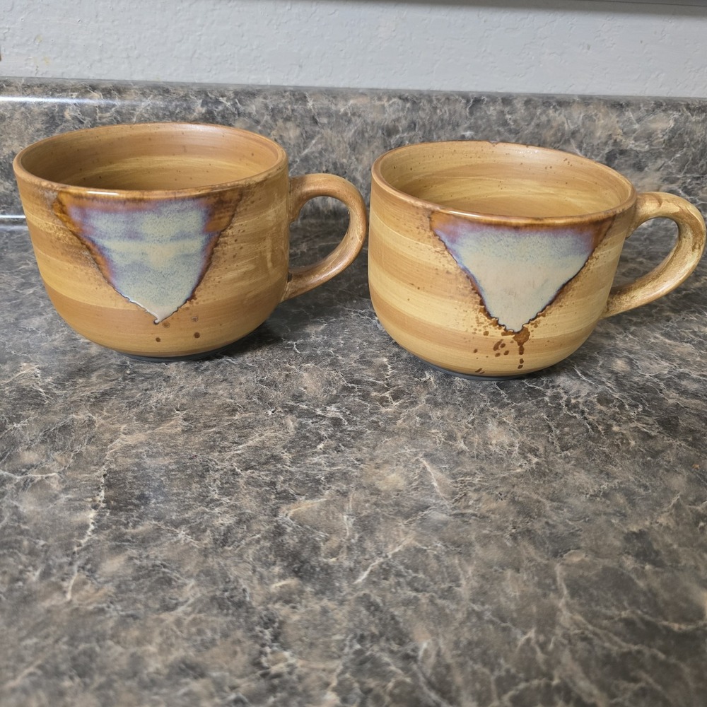 2 Sango Splash Brown Jumbo Mugs Set Stoneware Large Drinking Coffee Cup 4951 Lot